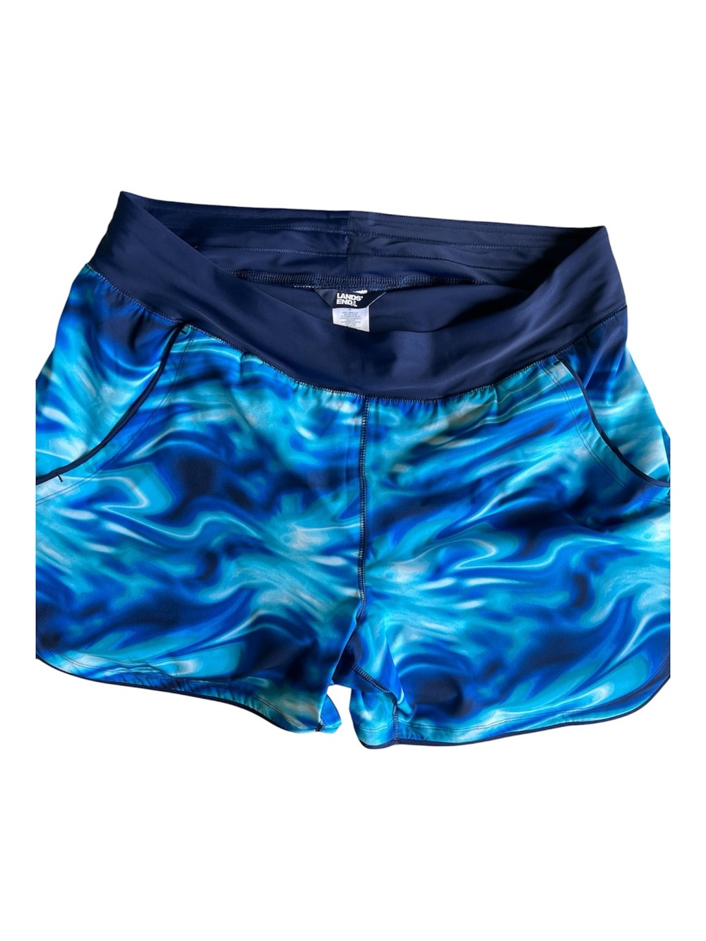 Lands' End Women’s Quick Dry Swim Shorts - Blue Water Print - Size 16